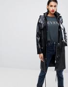 Neon Rose Parka In Faux Leather - Black