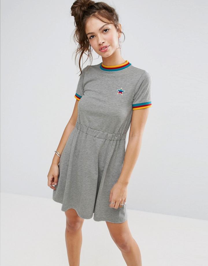 Asos Skater Dress With Rainbow Tipping And Star Badge - Gray