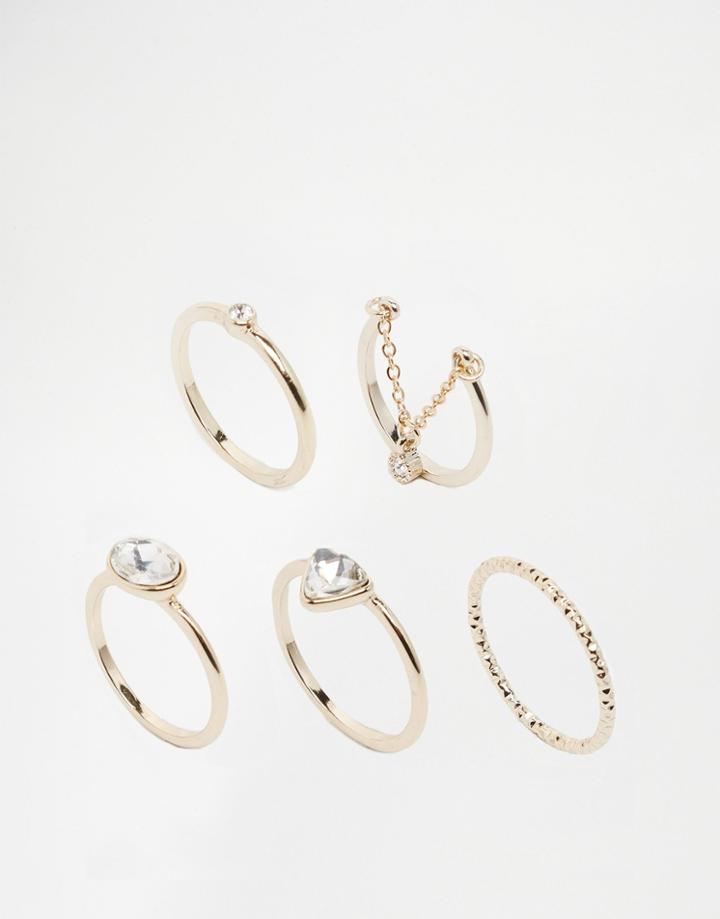 Lipsy Ariana Grande Crystal Multipack Rings - Gold