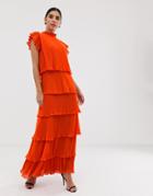 Y.a.s Pleated Tiered Maxi Dress-orange