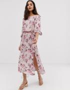 En Cr Me Off Shoulder Floral Midi Dress - Multi