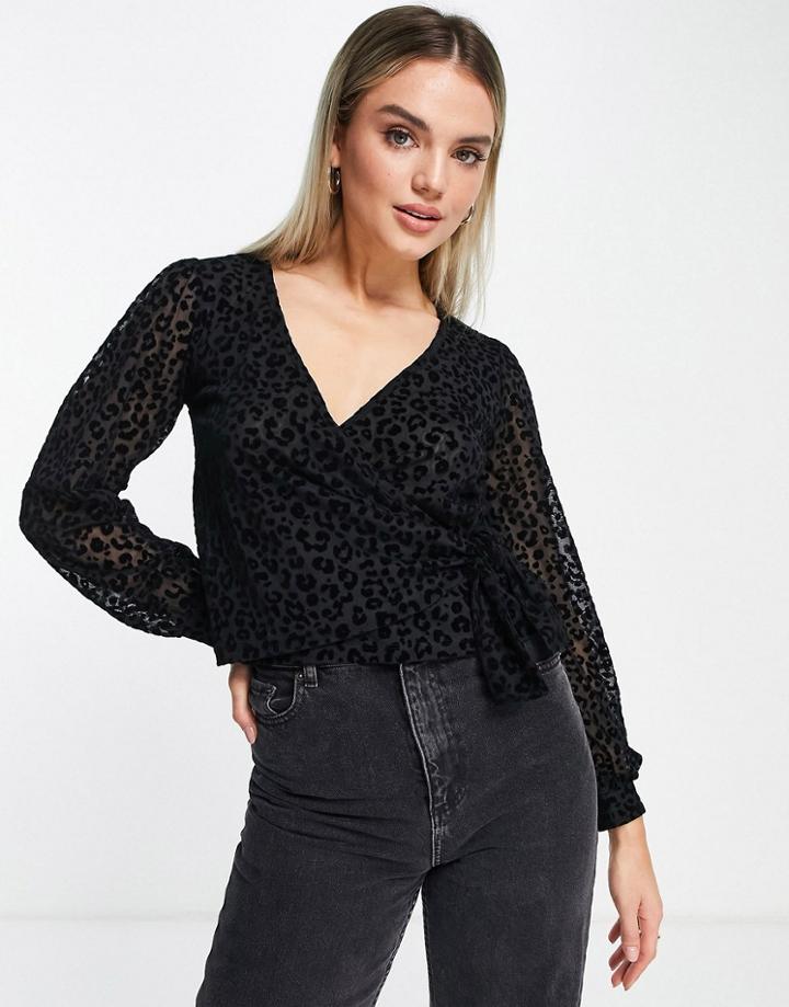 Whistles Animal Mesh Wrap Top In Black