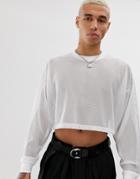 Asos Design Oversized Cropped Long Sleeve T-shirt In White Mesh - White