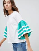 Asos Design T-shirt In Boxy Fit With Contrast Ruffle Sleeve - White