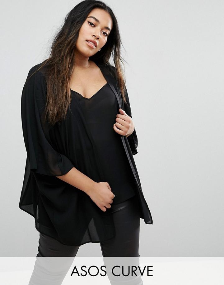 Asos Curve Sheer And Solid Kimono - Black
