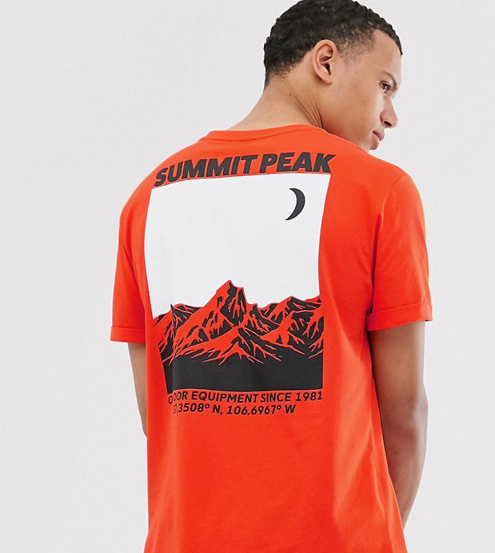 Asos Design Tall Relaxed T-shirt With Roll Sleeve And Moutain Back Print-red