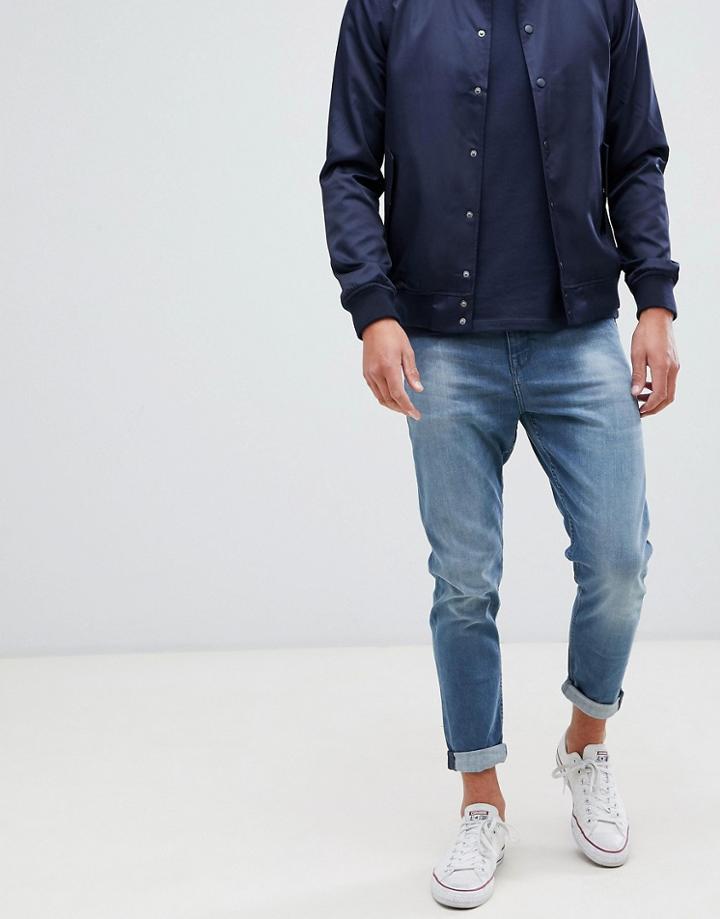 New Look Tapered Jeans In Mid Blue Wash - Blue