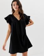 Asos Design Mini Reversible Cotton Slub Smock Dress - Black