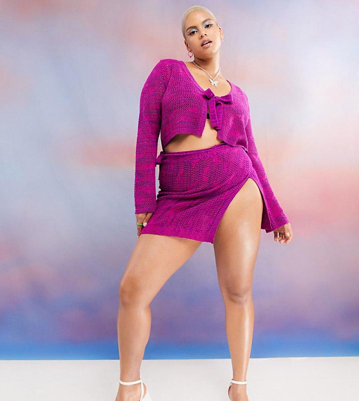 Asos Design Curve Tie Front Beach Sarong In Purple Space Dye