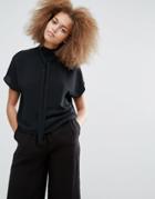 Monki Tie Neck Blouse - Black