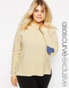 Asos Curve Boxy Sweater With Heart Elbow Patch - Cream