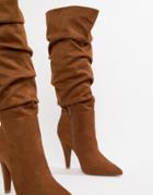 Asos Design Callie Ruched Knee High Boots - Tan