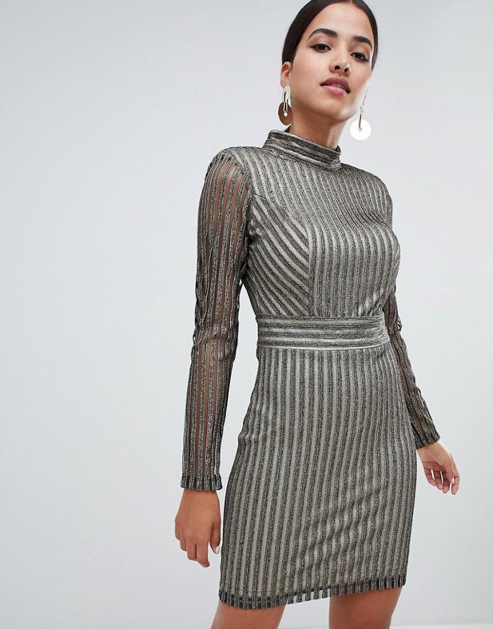 Forever Unique High Neck Metallic Mini Dress - Gold