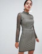 Forever Unique High Neck Metallic Mini Dress - Gold
