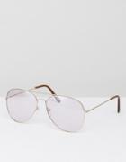 7x Rose Gold Frame Aviator Sunglasses With Lilac Tinted Frame - Purple