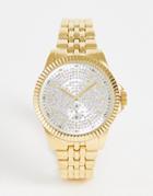 Asos Design Bracelet Watch With Crystal Face Detail In Gold Tone