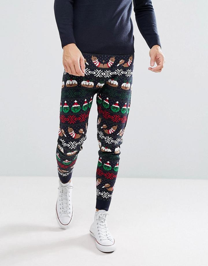 Threadbare Seasons Feastings Holidays Knitted Jogger - Navy