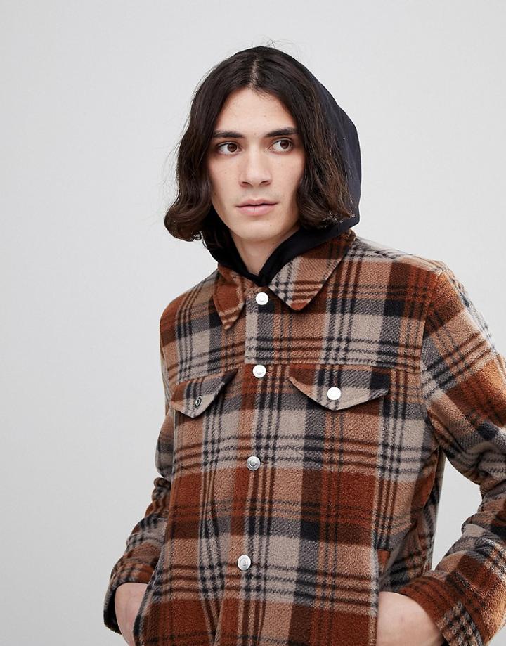Asos Fleece Western Jacket In Brown Check - Brown