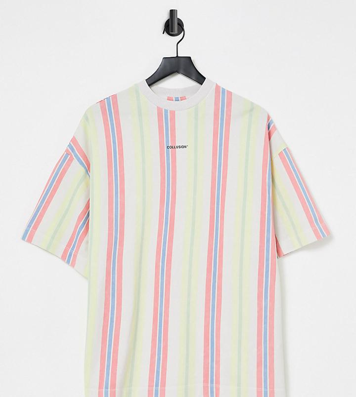 Collusion Unisex Oversized T Shirt With Stripe In Pique Fabric-multi