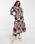 Damson Madder Fruit Print Midaxi Dress In Navy