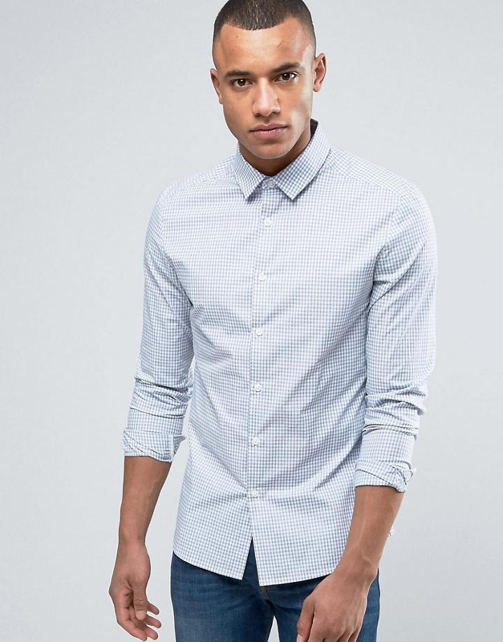 Asos Skinny Gingham Check Shirt - Navy
