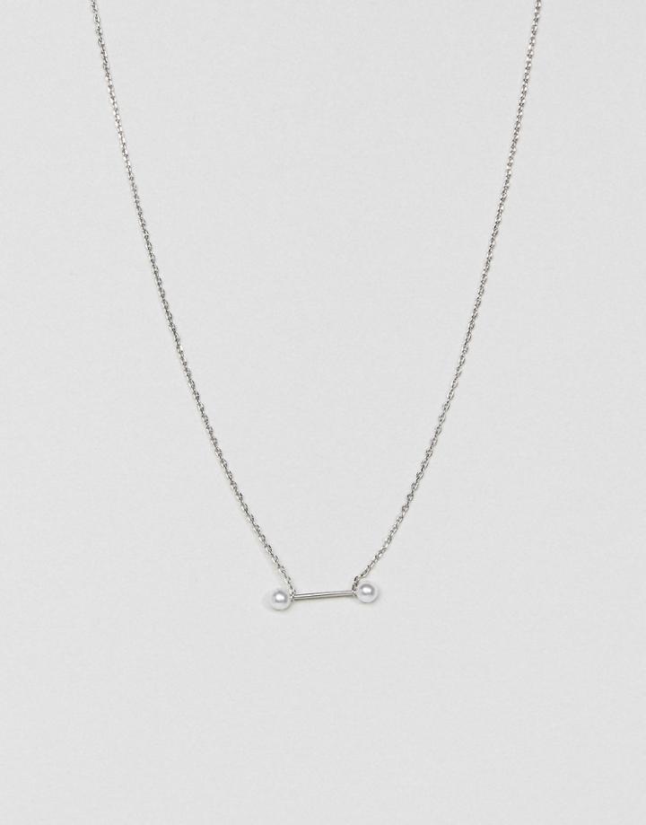 Asos Fine Pearl Bar Short Pendant Necklace - Silver
