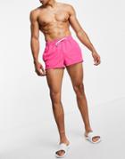 Asos Design Swim Shorts In Bright Pink Super Short Length