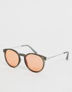 Asos Design Crystal Sunglasses In Gray With Pink Lens And Metal Temples - Black