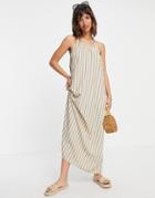 Vila Halterneck Maxi Dress In Brown And White Stripe-multi