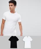 Asos Design Organic Muscle Fit T-shirt With Crew Neck 2 Pack Save - White