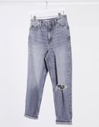 Topshop Ripped Mom Jeans In Gray-grey
