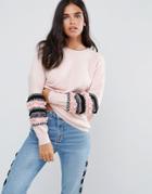 Amy Lynn Sweater With Fringed Sleeve Detail - Pink