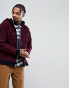 Asos Oversized Zip Up Hoodie In Burgundy Quilted Design - Red