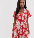 Asos Design Tall Button Front Tea Romper In Floral Print-multi