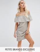 Noisy May Petite Off Shoulder Striped Mini Dress - Multi