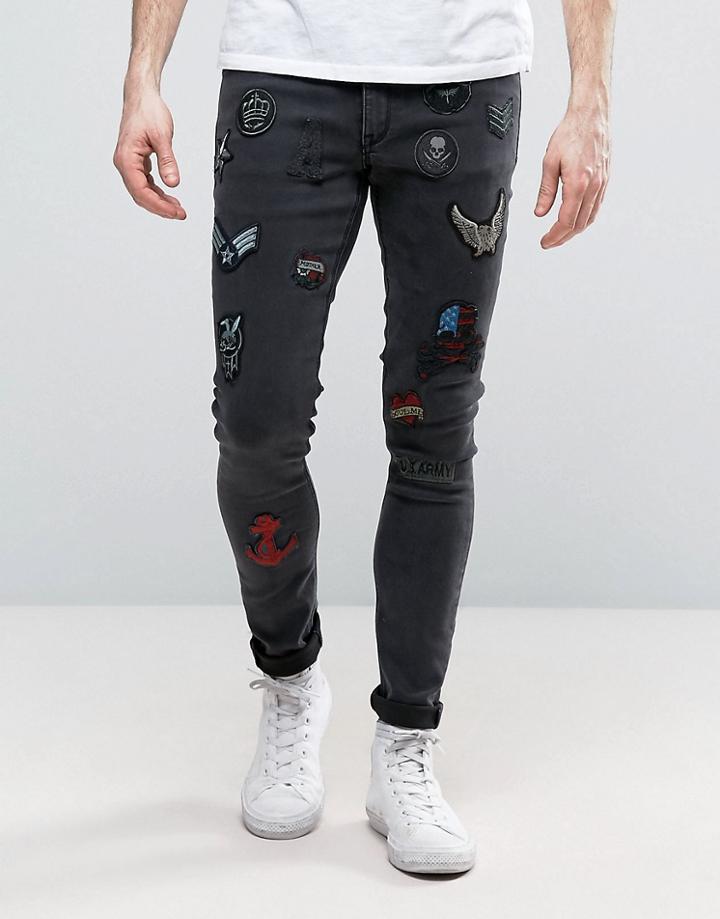 Asos Extreme Super Skinny Jeans With Patches In Washed Black - Black