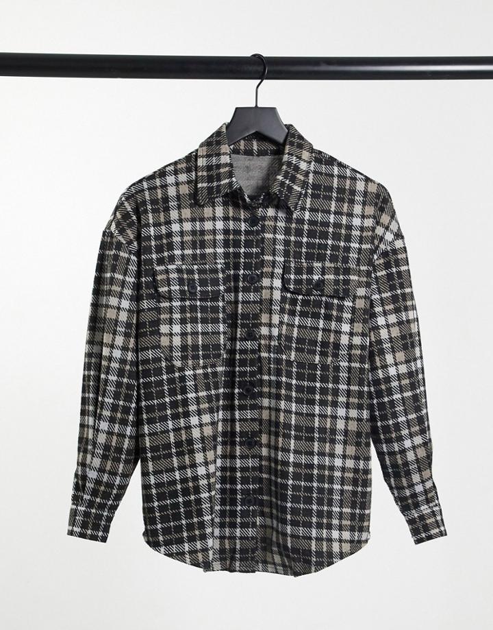 Jdy Calle Long Sleeve Oversized Plaid Shirt In Black
