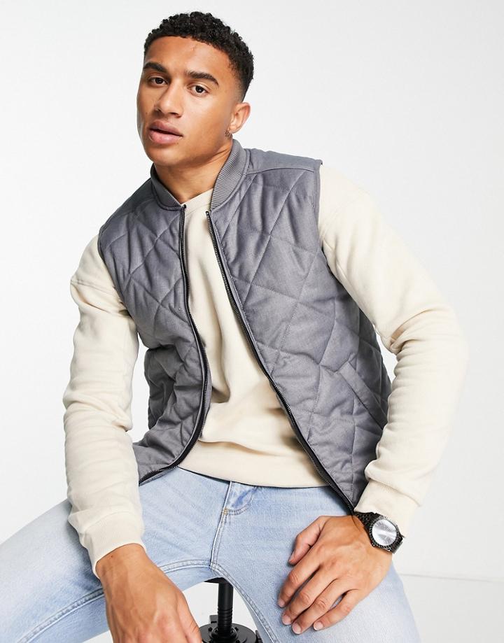 River Island Quilted Vest In Gray