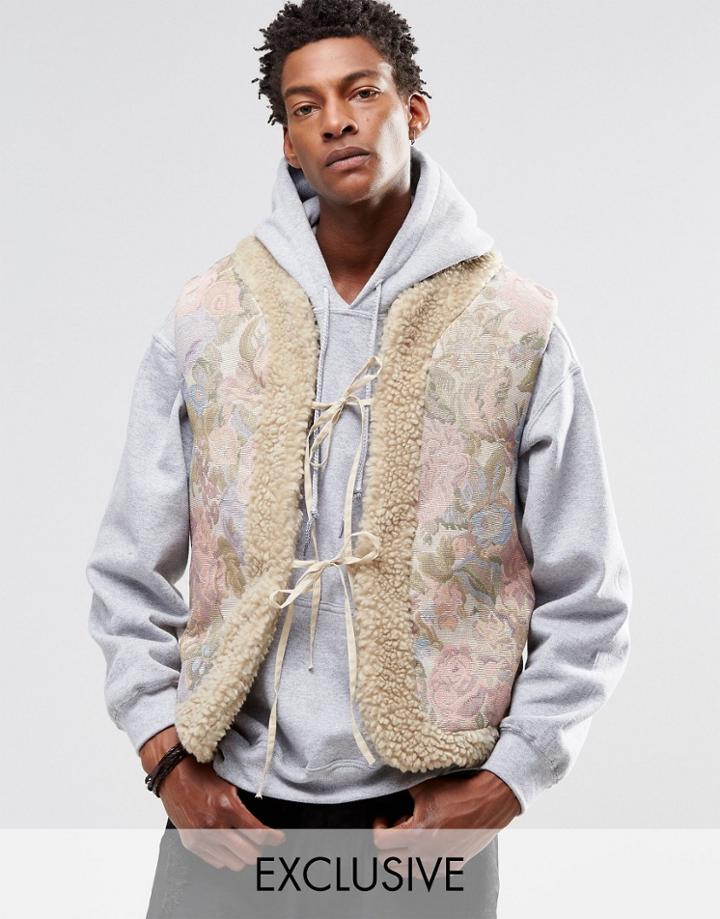 Reclaimed Vintage Reversible Borg Waistcoat - Stone