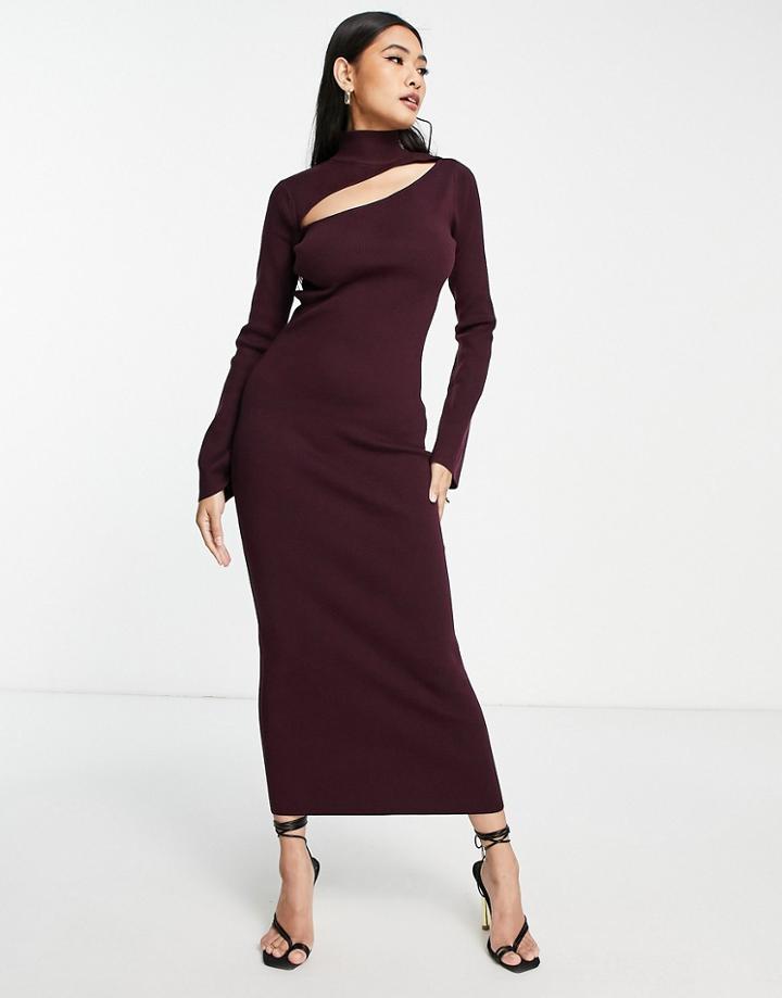 Pretty Lavish Cut Out Knitted Midi Dress In Plum-purple