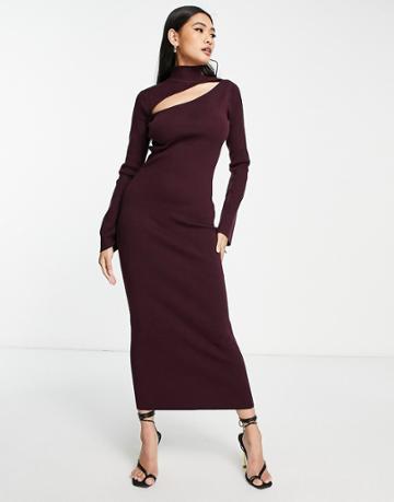 Pretty Lavish Cut Out Knitted Midi Dress In Plum-purple