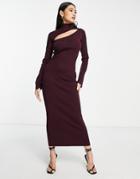 Pretty Lavish Cut Out Knitted Midi Dress In Plum-purple