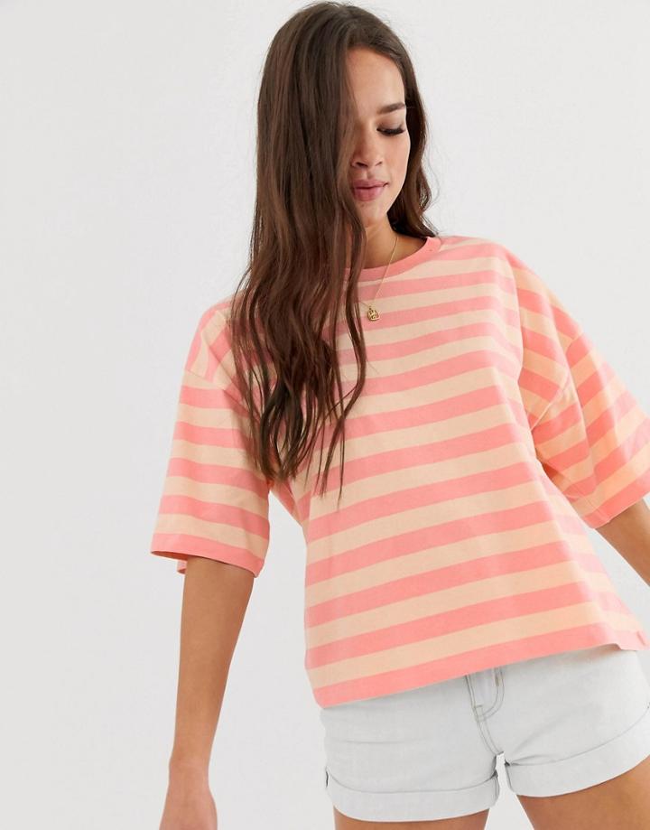 Asos Design Cropped Boxy T-shirt In Washed Stripe-orange