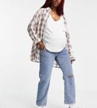 Urban Bliss Maternity Slim Straight Leg Jeans With Rips In Light Wash-blues