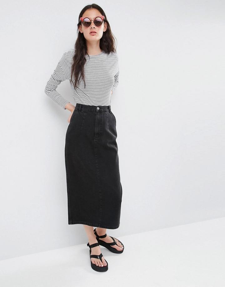 Asos Denim Mom Skirt In Washed Black - Black