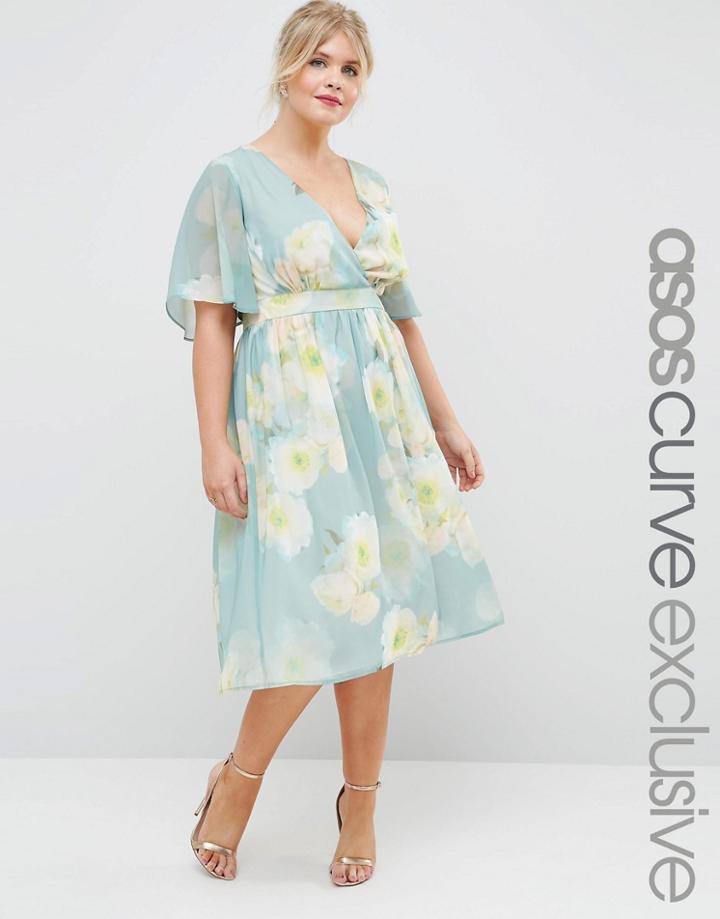 Asos Curve Salon Midi Dress In Vintage Large Floral - Print