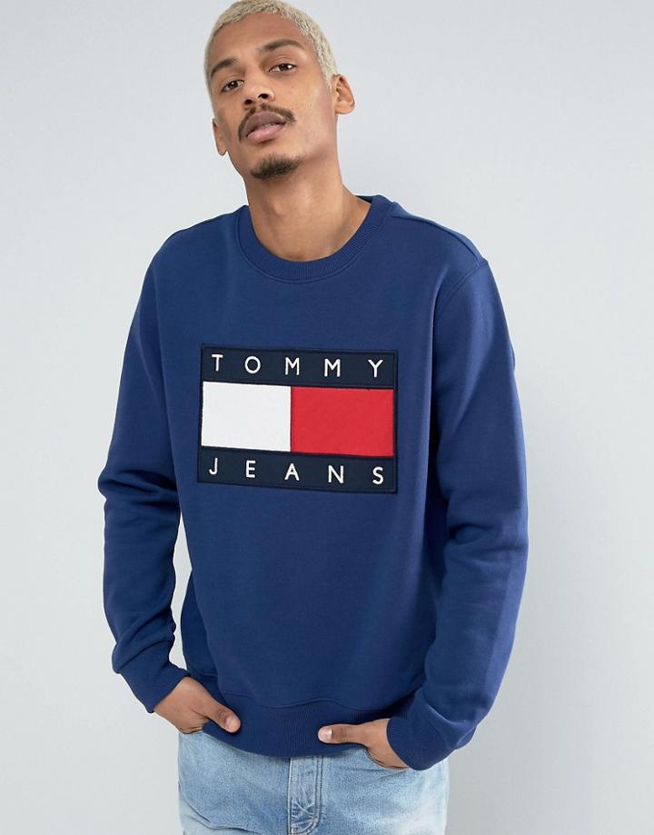 Tommy Jeans 90s Crew Sweatshirt M7 Front Logo In Dark Blue - Blue