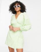 The Frolic Gingham Mini Wrap Dress In Green
