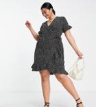 Vero Moda Curve Wrap Mini Dress In Black And White Spot-multi