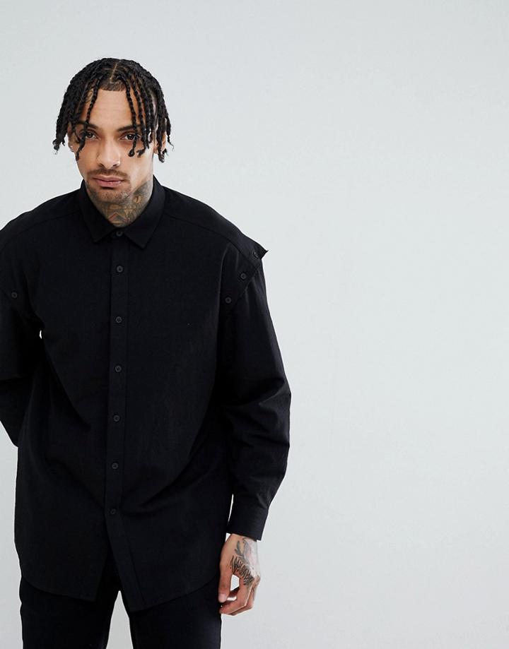 Asos Design Oversized Shirt With Button Off Sleeve - Black